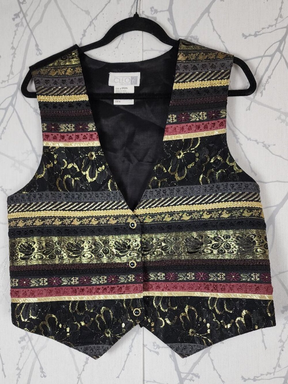 Cleo VTG Floral Metallic Jacquard Tapestry Button Up Waistcoat Vest